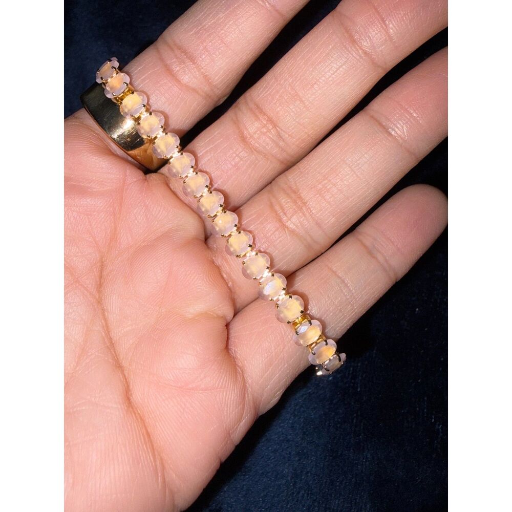 New Pink Opalescent Stone Tennis Bracelet Gold Tone Fold Over Clasp